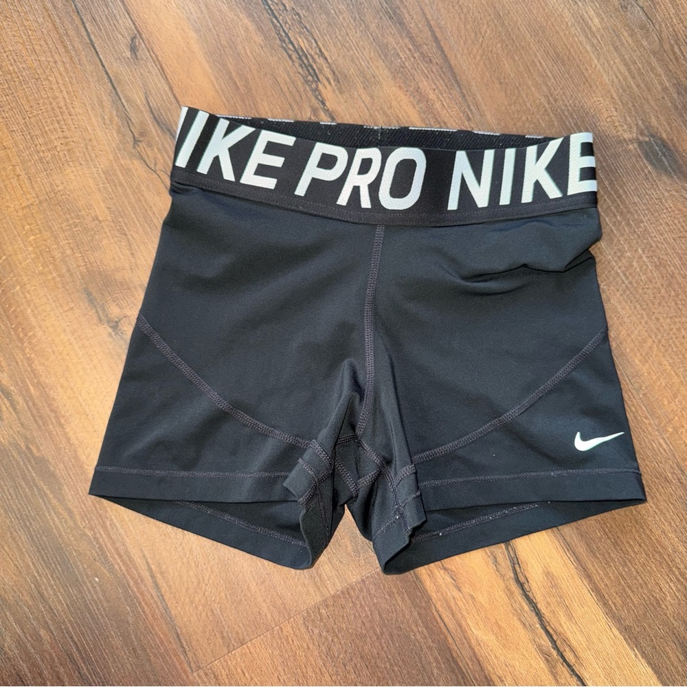 Nike Pro Black Athletic Compression Shorts with White Logo